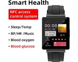 Bloedglucose Meter Smart Watch Bloeddruk Hartslag Monitoring Waterdichte Sport Pols Horloge Smart Armband suikergehalte, glucosegehalte of bloedsuikerspiegel Pijnloos Meten