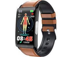 Bloedglucosemeter Gezondheid Smart Horloge Ecg + Ppg Bloeddrukmeting IP68 Waterdichte Sport Smartwatch hartslag, bloeddruk Zuurstof, bloed suiker Meter - Originele Band + Bruine Lederen band + ECG bandje