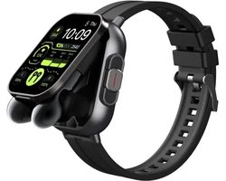 DrPhone DualX Duo2 - Smartwatch met Ingebouwde Oordoppen - Bluetooth 5, NFC, Gezondheidsmonitoring & Automatisch Opladen - Zwart