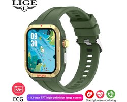 LIGE ECG+PPG Bluetooth Smartwatch voor Mannen – 1,83" HD Scherm, Waterdichte Hartslagmonitor, Gezondheidsarmband, Fitness en Sporthorloge – 2024 Nieuw