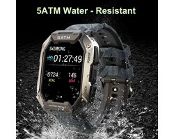 Militair Smart Horloge voor Mannen - Carbon Zwart, Ultra Sterk, Outdoor, IP68 Waterdicht, 5ATM, Hartslag, Bloedzuurstof, SATM, Fitness, Sporthorloge, Gezondheid, Smartwatch 2024