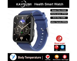 Nauwkeurige Meting Bloedglucose Smart Watch Insuline Bloedsuiker Pijnloos Meten Ecg + Ppg Hartslag Bloed Zuurstof Gezondheid Smartwatch Sport Horloge Geschikt Voor Android Blauw