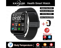 Nauwkeurige Meting Bloedglucose Smart Watch Insuline Bloedsuiker Pijnloos Meten Ecg + Ppg Hartslag Bloed Zuurstof Gezondheid Smartwatch Sport Horloge Geschikt Voor Android + Extra Zwarte Band