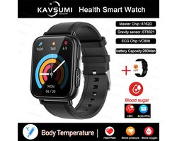 Nauwkeurige Meting Bloedglucose Smart Watch Insuline Bloedsuiker Pijnloos Meten Ecg + Ppg Hartslag Bloed Zuurstof Gezondheid Smartwatch Sport Horloge Geschikt Voor Android Leer + Extra Zwarte Band