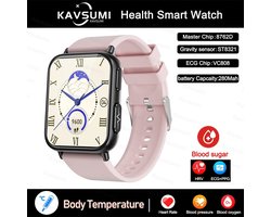 Nauwkeurige Meting Bloedglucose Smart Watch Insuline Bloedsuiker Pijnloos Meten Ecg + Ppg Hartslag Bloed Zuurstof Gezondheid Smartwatch Sport Horloge Geschikt Voor Android Roze Band