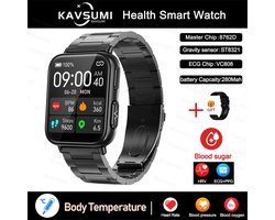 Nauwkeurige Meting Bloedglucose Smart Watch Insuline Bloedsuiker Pijnloos Meten Ecg + Ppg Hartslag Bloed Zuurstof Gezondheid Smartwatch Sport Horloge Geschikt Voor Android Zwarte Stalen Band