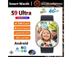 Nieuwe 2024 4G Smartwatch GS37 S9 Ultra – Android Systeem met Dubbele Camera, WiFi, GPS, SIM Kaart, Kompas en Google Play Store – Slimme Horloge met Hartslagmeter, Fitness Tracker en Berichten Notificatie