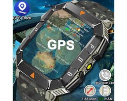 Nieuwe GPS Smartwatch voor Mannen - 1,83 inch Display, Fitness Sport Tracken, LED Zaklamp, Militair - 2024, Beste Smartwatch voor Fitness, Slimme Horloge voor Buiten Sport activiteiten