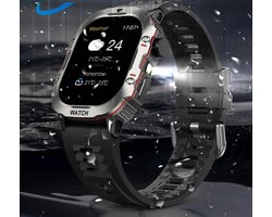 Robuuste Militaire Smartwatch met Zaklamp - AMOLED Scherm, Hartslagmeter, GPS, Meerdere Sportmodi, Stappenteller en Slaapmonitor - Outdoor Sport Horloge met Waterdichte Functionaliteit