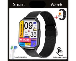 Slimme Horloge voor Mannen met Hartslagmeter, Lichaamstemperatuur & Zuurstofmeting - IP68 Waterdichte Full Face Smartwatch met Zaklamp - Fitness Horloge, Gezondheid Monitor, Draagbare Technologie