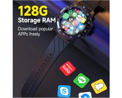 Smartwatch 128GB MT27 – 4G Volledig Netwerk, SIM Kaart, Groot Scherm, Video Belletjes, Waterdicht, Geschikt voor Android Smartphones, 1000mAh Batterij – Slimme Horloge voor Mannen met Stappenmeter en Hartslagmeter