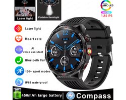 Smartwatch 1,85 Inch HD Scherm voor Mannen - GPS, Laser Kompas, Bluetooth Oproepen, Sport & Fitness Tracker, Outdoor Smartwatch, Hartslagmeter, Stappenteller, Activiteiten Tracker