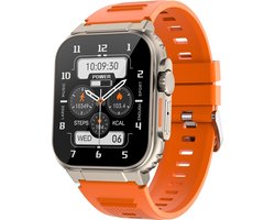 Smartwatch heren , 1.96 inch Full HD touchscreen, 600 mAh grote batterij, bluetooth bellen, voor Android en iOS, oranje