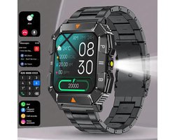 Smartwatch voor Mannen met LED-Zaklamp – 1,83 inch Militaire Outdoor GPS Sporthorloge, IP68 Waterdicht, Bluetooth Oproepen, Fitness Tracking en Hartslagmeting