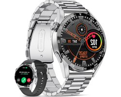 Sporthorloge 143 inch HD business heren smartwatch Android iOS IP68 waterdicht stappenteller 400 mAh batterij 2 armbanden zilver