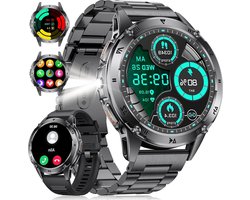 Sporthorloge Militaire smartwatch heren 530 mAh accu 143 inch AMOLED-display zaklamp-110+ sportmodi IP68 waterdicht fitnesshorloge hartslag slaapmonitor