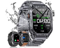 Sporthorloge Militaire Smartwatch voor Heren 3 Armbanden 196 inch HD AMOLED iOS Android IP68 Waterdicht Fitnesshorloge 110+ Sporten Bluetooth-Oproepen