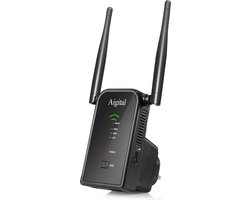 Aigital WLAN Repeater (300 Mbit/s, 2,4 GHz, mini-wifi-signaalversterker voor thuis, LAN Ethernet-poort, WPS, dekking tot 200 m², compatibel met alle WLAN-apparaten), compact