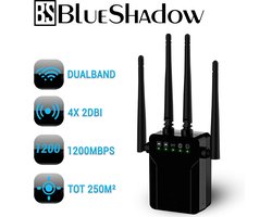 BlueShadow® WiFi Repeater - 1200Mbps - 2.4GHz & 5.8GHz - Groot bereik - Lange afstand & Hoge snelheden