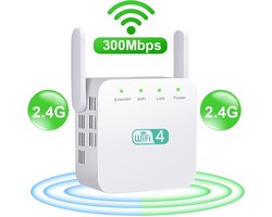 DrPhone WR1 - Wifi Versterker / Range Extender- 300mbps - 2.4Ghz - 30 Meter - High Speed Repeater - Antenne Hotspot - Wit