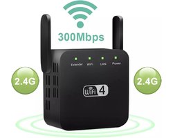 DrPhone WR1 - Wifi Versterker / Range Extender- 300mbps - 2.4Ghz - 30 Meter - High Speed Repeater - Antenne Hotspot - zwart