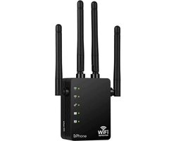 DrPhone WR4 Pro - Wifi Versterker - Range Extender 1200Mbps - 5GHZ (866 Mbps) + 2.4 GHz (300 Mbps) Dual Band Repeater - Router - 4x2 dBi Antennes - Zwart