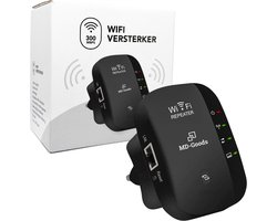 MD-goods ® WiFi Versterker Stopcontact Zwart - Gratis Internet Kabel - NL Handleiding - Repeater - 300Mbps - Draadloos