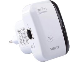 Swifty - Wireless WiFi Versterker Stopcontact inclusief Internetkabel - Wifi Signaalversterker - Ethernet - Wireless Range Extender- 300 mbps - 2.4 Ghz – Wit