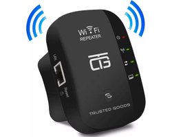 Trusted Goods® - Wifi Versterker - Draadloos - Stopcontact - NL/ENG Handleiding & Instructievideo met Optionele 1-op-1 Installatiebegeleiding - 300Mbps - 2.4 GHz - Zwart