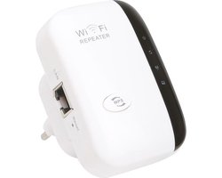 WiFi Versterker Stopcontact + GRATIS Internetkabel - Draadloos of Ethernet - WiFi Repeater - 300 Mbps - 2.4 Ghz – Wit - Athletix