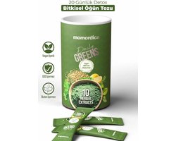 MOMORDICA Detox Mix Daily Greens 20 dagelijkse maaltijdpoeder met 11 Veganistische kruiden Groene thee peterseliepoeder rozemarijn kweepeerbladpoeder citroen venkel hongerkruid kamille anijs koriander natuurlijke abrikozensmaak groene appelsmaak