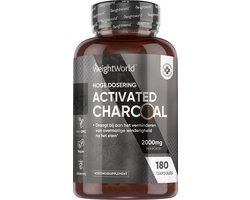 WeightWorld Actieve Kool capsules - 2000 mg - 180 vegan capsules - Bij gasophoping in de darmen