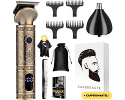 2-in-1 Baardtrimmer Mannen + Kappersmantel - Trimmer voor Baard en Lichaam - Incl. 2 opzetstukken - Sansbeauté® - Bodygroomer Mannen - Bodytrimmer Heren - Haar trimmer - Tondeuse - 0.5-15MM - Neus en Oor - Trimapparaat - Baard Machine