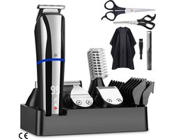 Baardtrimmer Heren 6-in-1 Set - Elektrische Tondeuse voor Mannen - Inclusief Neustrimmer, Gezichtstrimmers, Lichaamstrimmer en Snortrimmer - USB Oplaadbaar met LED-Display - Waterdicht met Standaardbasis