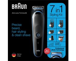 Braun MGK3245 7-in-1 Trimmer - Baardtrimmer Voor Mannen - Gezichts- En Haartrimmer - Zwart/Blauw