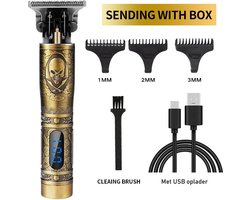 Draadloze Haartrimmer - Skull Pirate Goud Brons met LCD - Nieuwste Model - Tondeuse Mannen - Geschikt voor Hoofdhaar/Baardhaar/Lichaamshaar - Trimmer - Draadloos Scheerapparaat - Compleet met 4 Opzetstukjes, oplader en onderhoudsmaterialen