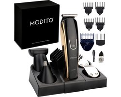 Modito 5-in-1 Baardtrimmer - Scheerapparaat - Bodygroomer mannen - Gezicht & Lichaam - Draadloos - Oplaadbaar - Waterdicht - Incl opzetstukken - Zwart/goud