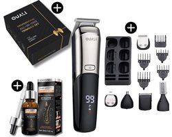 Ouali Baardtrimmer - 14 in 1 set - Luxe Cadeauverpakking - Gratis haarolie - LCD Display - Draadloos & Waterbestendig - Multigroomer - Bodygroomer Mannen - Baardtrimmer Mannen - Giftset- Baardtrimmers - Baard trimmer - Scheerapparaat mannen