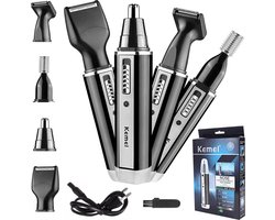 Playos® - Trimmer voor Mannen - 4 in 1 - Zwart - Oplaadbaar - Oortrimmer - Baardtrimmer - Neustrimmer - Wenkbrauwtrimmer - Scheerapparaat - Haarverwijderaar - Haartrimmer