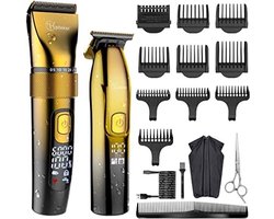 Professionele Tondeuse en T-Blade Trimmer Kit voor Mannen Draadloze Baard Kapper Clipper Haar Snijden Kapsel Grooming Kit IPX7 Waterdicht Goud