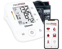 Rossmax X3 BT - Bloeddrukmeter Bovenarm Hartstichting - Klinisch Gevalideerd - Hartslagmeter - Bluetooth - Smartphone App - Onregelmatige Hartslag - Geheugen - Gemiddelde 3 Metingen - Manchet 22 - 40 cm - 2 Gebruikers en Gastmodus