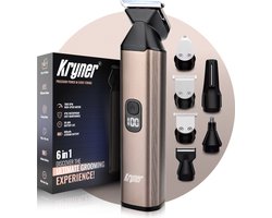 Kryner® 6-In-1 Bodygroomer Mannen - Draadloos Scheerapparaat - Baardtrimmer en Tondeuse Hoofdhaar - Waterdicht – Magnetische Opzetstukken - Body Groomer – Voor Lichaam en Baard