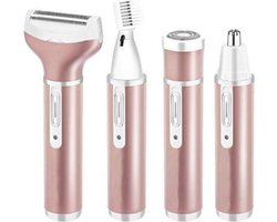 Lichaam Groomer - 4 IN 1 Elektrisch Scheerapparaat voor Dames, haarverwijderingsset Pijnloos epilator USB oplaadbaar met 4 afneembare opzetstukken - Roze Goud