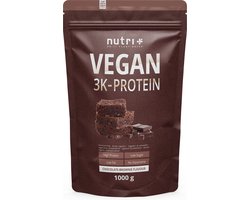 nutri+ Vegan 3K Protein - Eiwitpoeder Chocolate Brownie - Veganistisch proteïne poeder - met proteïnen uit soja, erwten en zonnebloem - lactosevrij en glutenvrij - 1000 g