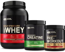 Optimum Nutrition Gold Standard 100% Bundel - Extreme Milk Chocolate Proteine Poeder (900 gram) + Creatine Monohydraat (317 gram) + Pre Workout Fruit Punch (330 gram)