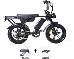 Black Friday Super Deal! | Ouxi V8.4 Max - Zwart + Extra Accu + Voetsteuntjes + Achterzitje + Kettingslot + Telefoonhouder - 250W - Elektrische Fatbike