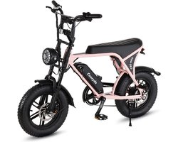 OUXI C80 Elektrische Mini Fatbike - 16 Inch - 250W Motor - 7 Versnellingen - 50 km Actieradius - Mechanische Schijfremmen - Roze