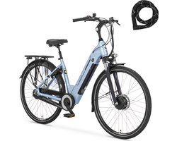 Amslod Carlton F-SV Elektrische Fiets - CMaat S (48 cm) - Blue Sapphire - 540Wh accu + ABUS Iven Chain 8210 110cm slot - Comfort Flow collectie