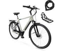 Amslod Denton E-LV Black Edition Elektrische Fiets - City Elite collectie - Maat L (56cm) - Arden Green - 360Wh accu + Voordrager (rekje) + ABUS Iven Chain 8210 110cm slot