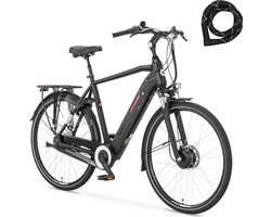 Amslod Highland F-LV Elektrische Fiets - Maat L (58cm) - Voorwielmotor - Jet Black - 540Wh accu + ABUS Iven Chain 8210 110cm slot - Comfort Flow collectie